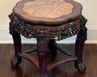 Vintage Carved Side Table w/Marble Top