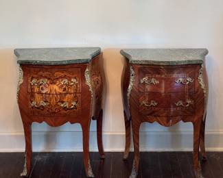 Antique Louis XV Style Marble Top End Tables