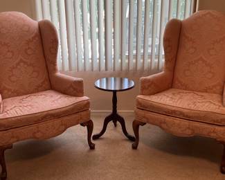 Ethan Allen Wingback Chairs, Bombay Co Side Table