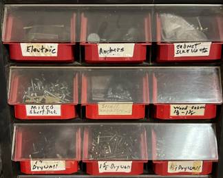 Assorted Nuts & Bolts in Tabletop Cabinet