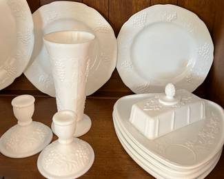 Milk Glass Candlesticks, Triangular Lunch Plate, Vase, Dinner Plates, Platter