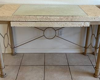 Vintage 1-Drawer Desk w Metal Base and Faux Stone Top x 2
