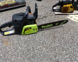 Garage completely loaded with stuff including tool chests, tool boxes, hand tools, power tools, garden tools, lawn mowers, trimmers, ladders, compressor, decorations, new sinks in boxes, carts, sleds, snowboards, pails and much more!!
