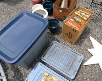 Garage completely loaded with stuff including tool chests, tool boxes, hand tools, power tools, garden tools, lawn mowers, trimmers, ladders, compressor, decorations, new sinks in boxes, carts, sleds, snowboards, pails and much more!!