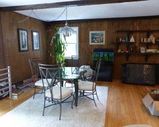 Metal and glass top dining table with 4 chairs