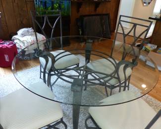Metal and glass top dining table with 4 chairs