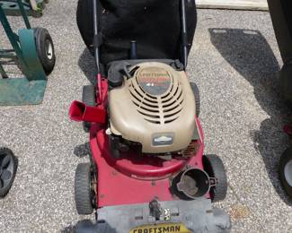 Garage completely loaded with stuff including tool chests, tool boxes, hand tools, power tools, garden tools, lawn mowers, trimmers, ladders, compressor, decorations, new sinks in boxes, carts, sleds, snowboards, pails and much more!!