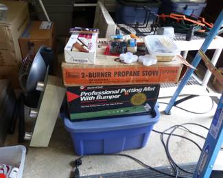 Garage completely loaded with stuff including tool chests, tool boxes, hand tools, power tools, garden tools, lawn mowers, trimmers, ladders, compressor, decorations, new sinks in boxes, carts, sleds, snowboards, pails and much more!!