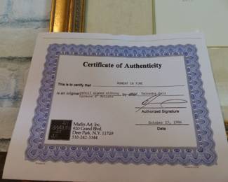 Salvador Dali pencil signed etching "Epreuve d' Artiste" Certificate of Authenticity