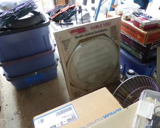 Garage completely loaded with stuff including tool chests, tool boxes, hand tools, power tools, garden tools, lawn mowers, trimmers, ladders, compressor, decorations, new sinks in boxes, carts, sleds, snowboards, pails and much more!!