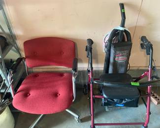 Office chair, caddy walker and Hover vac