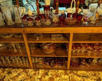 Indiana Glass Clear diamond cut Ruby Red flashed rim Thumbprint 