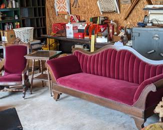 Newly reupholstered couch and chair, very clean! Couch measures  6' 11" long, 3' 3" deep, 2' 3" wide. $125.  Chair 3' 3" tall, 1' 9" wide.  $40