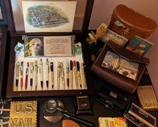 Mechanical pencils with advertising.  The U.S. Mail brass box has been removed from the sale.