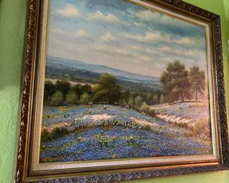 William Robert Thrasher Texas Bluebells Oil Painting 
