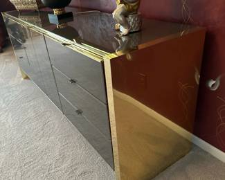 ELLO Hollywood Regency Brass and Smoked Glass Dresser