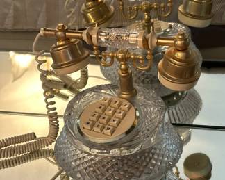 Cut Galway Irish Crystal and Brass Hollywood Regency Style Desk Phone