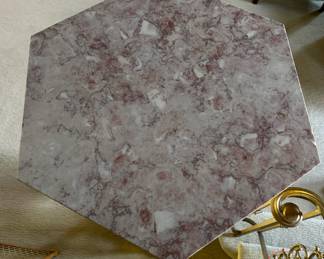 Vintage Hexagon Lighted Curio Cabinet with Marble Top