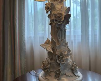 Italian Floral Blanc de Chine Porcelain Table Lamp
