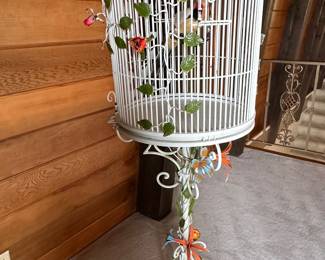 Vintage Floor Standing Birdcage with Metal Leaves