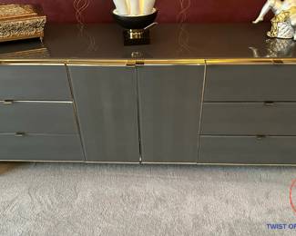 ELLO Hollywood Regency Brass and Smoked Glass Dresser
