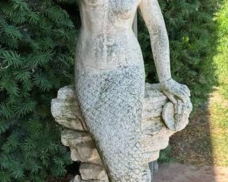 Concrete Mermaid Figural Garden Statue