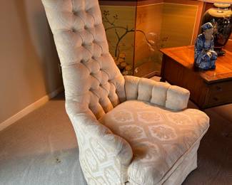 Vintage Tufted Custom Upholstered Throne Chair