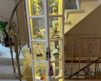 Vintage Hexagon Lighted Curio Cabinet with Marble Top