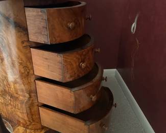 Antique 1850's Victorian Burl Walnut Desk/Davenport/Cabinet with Carved Supports