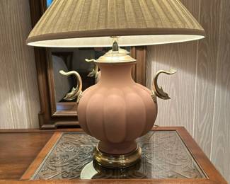 Vintage Table Lamp with Brass Dolphin Accents