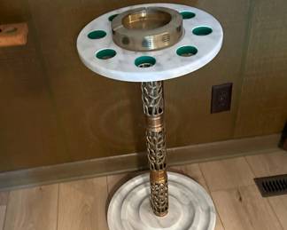 Art Deco Pool Que Holder and Ashtray with Marble and Brass Stand