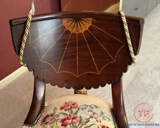 Empire Regency Needlepoint Mahogany Vanity Chair with Inlay