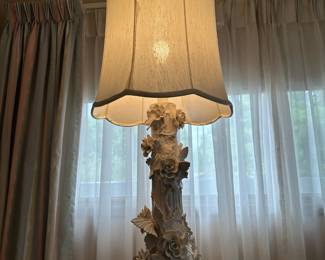 Italian Floral Blanc de Chine Porcelain Table Lamp