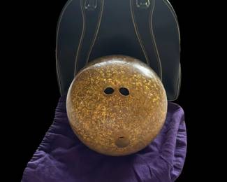 1960's BRUNSWICK GOLD CROWN Gold Leaf Bowling Ball with Dust Cover and Bag