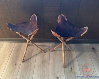 Vintage Tripod Leather Stools 