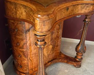 Antique 1850's Victorian Burl Walnut Desk/Davenport/Cabinet with Carved Supports