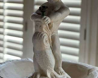 Vintage Architectural Carved Fountain of Figural Boy with Dolphins