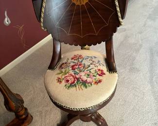 Empire Regency Needlepoint Mahogany Vanity Chair with Inlay