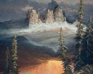 Original Oil on Canvas Mountain Scene by TERRY GOODKIND (Author of SWORD OF TRUTH Series)