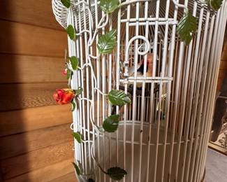 Vintage Floor Standing Birdcage with Metal Leaves
