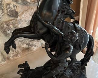 Bronzed Patina Horses of Marly Spelter Sculptures
