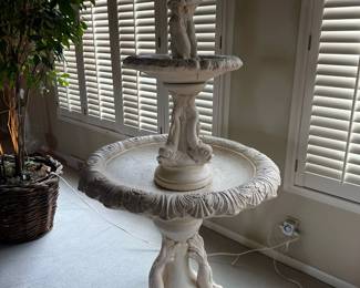 Vintage Architectural Carved Fountain of Figural Boy with Dolphins