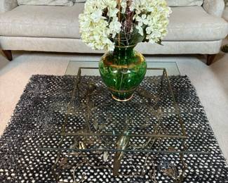 Vintage Hollywood Regency Italian Brass Sculptured Tree and Parrot Glass Topped Coffee Table 