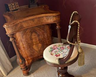 Empire Regency Needlepoint Mahogany Vanity Chair with Inlay