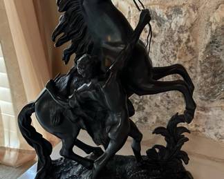 Bronzed Patina Horses of Marly Spelter Sculptures