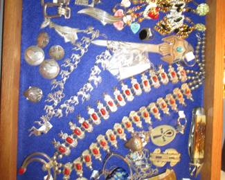 Jewelry case, many Native items, lots of sterling