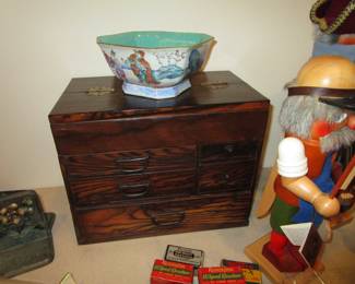 Antique chest, antique Chinese bowl