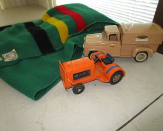 Pendleton blanket, vintage trucks