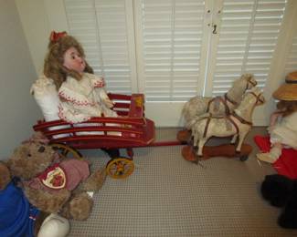 Antique doll with cart and horses