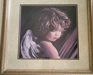 Nancy Noel Framed Signed Embossed Angel Baby Cherub Print/Litho